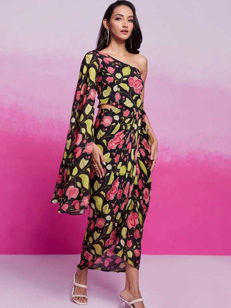 Chinon Silk RIN197 Ready To Wear Collection Western Wears Wholesale One Piece Dress