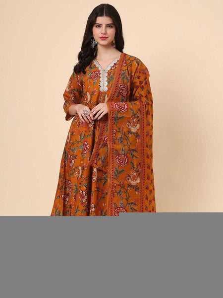 Cotton RIN188 Saanvika 3Peice Set Gowns Wholesale Printed Gowns Anarkali Gown Long Gowns