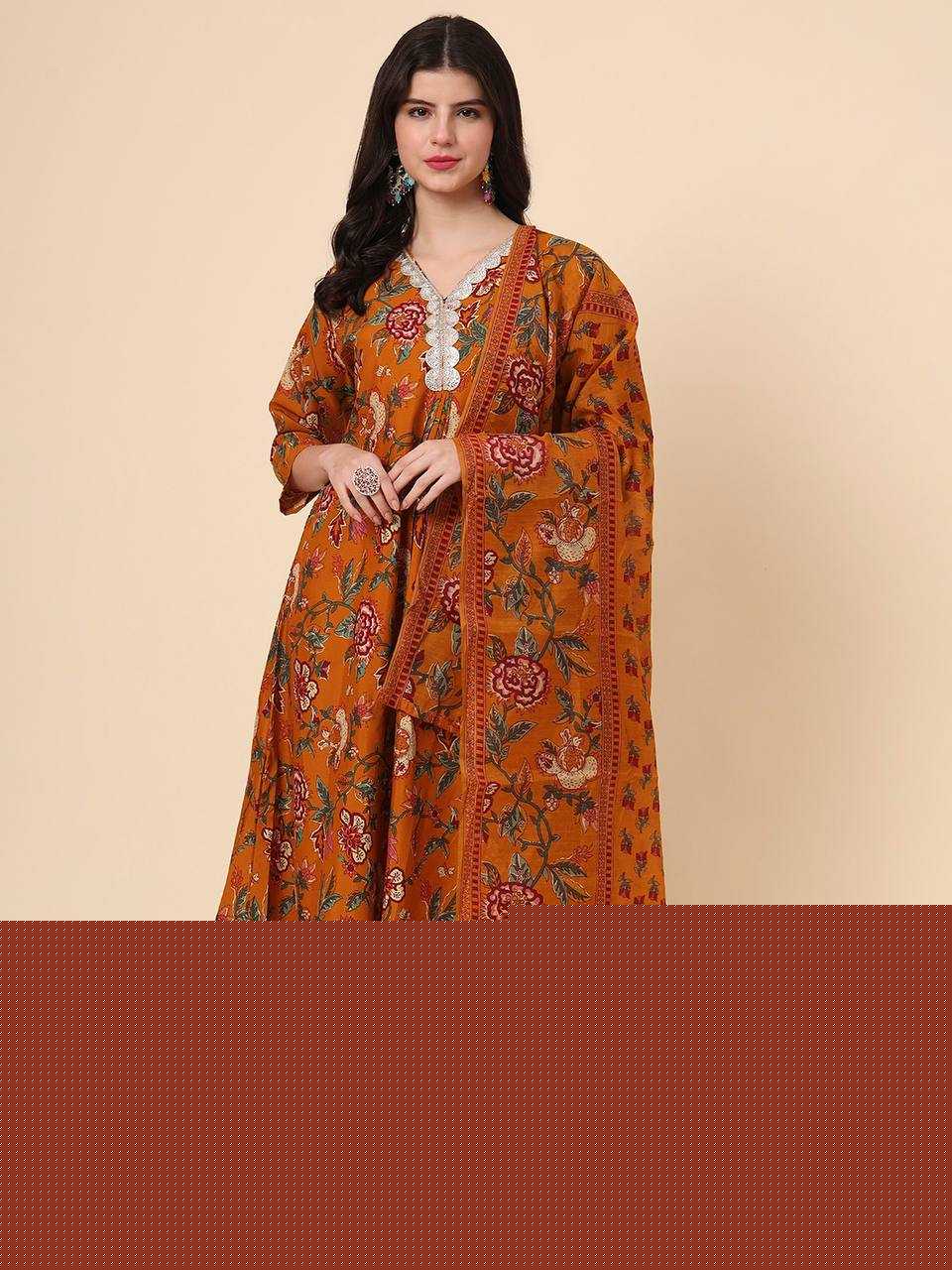 Cotton RIN188 Saanvika 3Peice Set Gowns Wholesale Printed Gowns Anarkali Gown Long Gowns