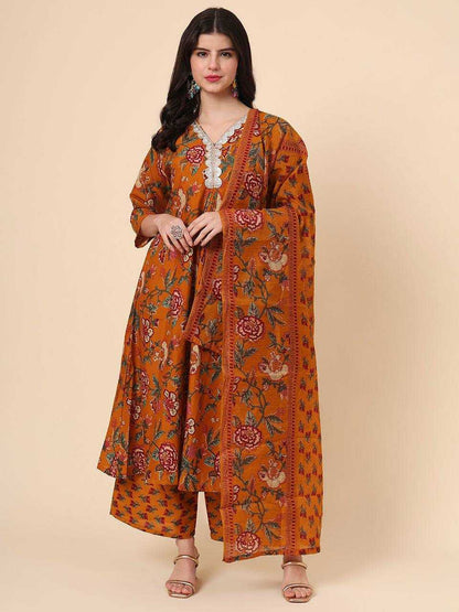 Cotton RIN188 Saanvika 3Peice Set Gowns Wholesale Printed Gowns Anarkali Gown Long Gowns