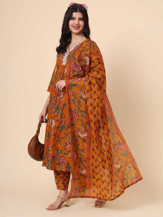 Cotton RIN188 Saanvika 3Peice Set Gowns Wholesale Printed Gowns Anarkali Gown Long Gowns