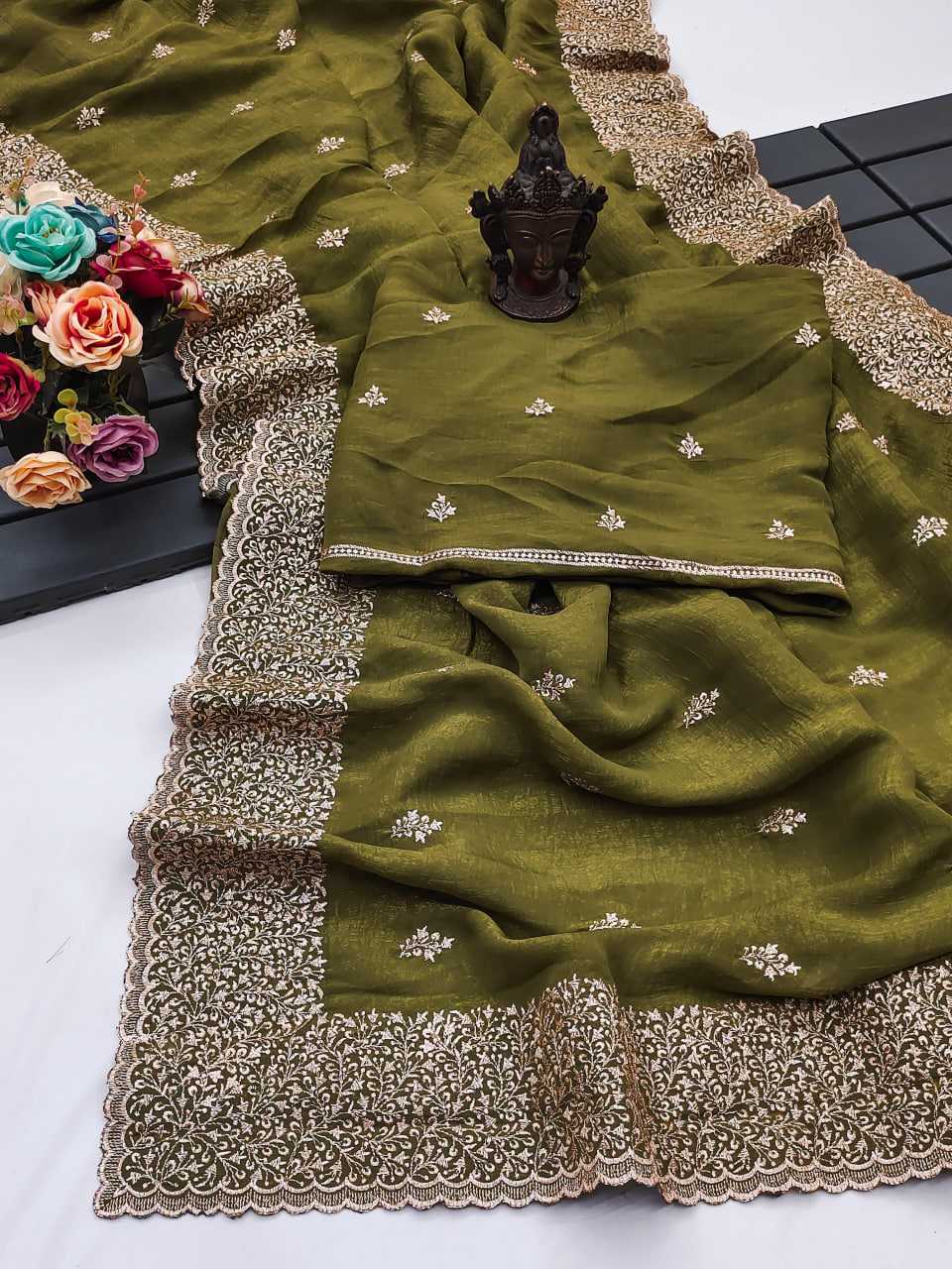 Crunchi RIN118 229 Sarees Wedding Collections Festive Collections Wholesale Embroidered Sarees Festive Sarees Sarees With Blouse