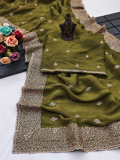 Crunchi RIN118 229 Sarees Wedding Collections Festive Collections Wholesale Embroidered Sarees Festive Sarees Sarees With Blouse