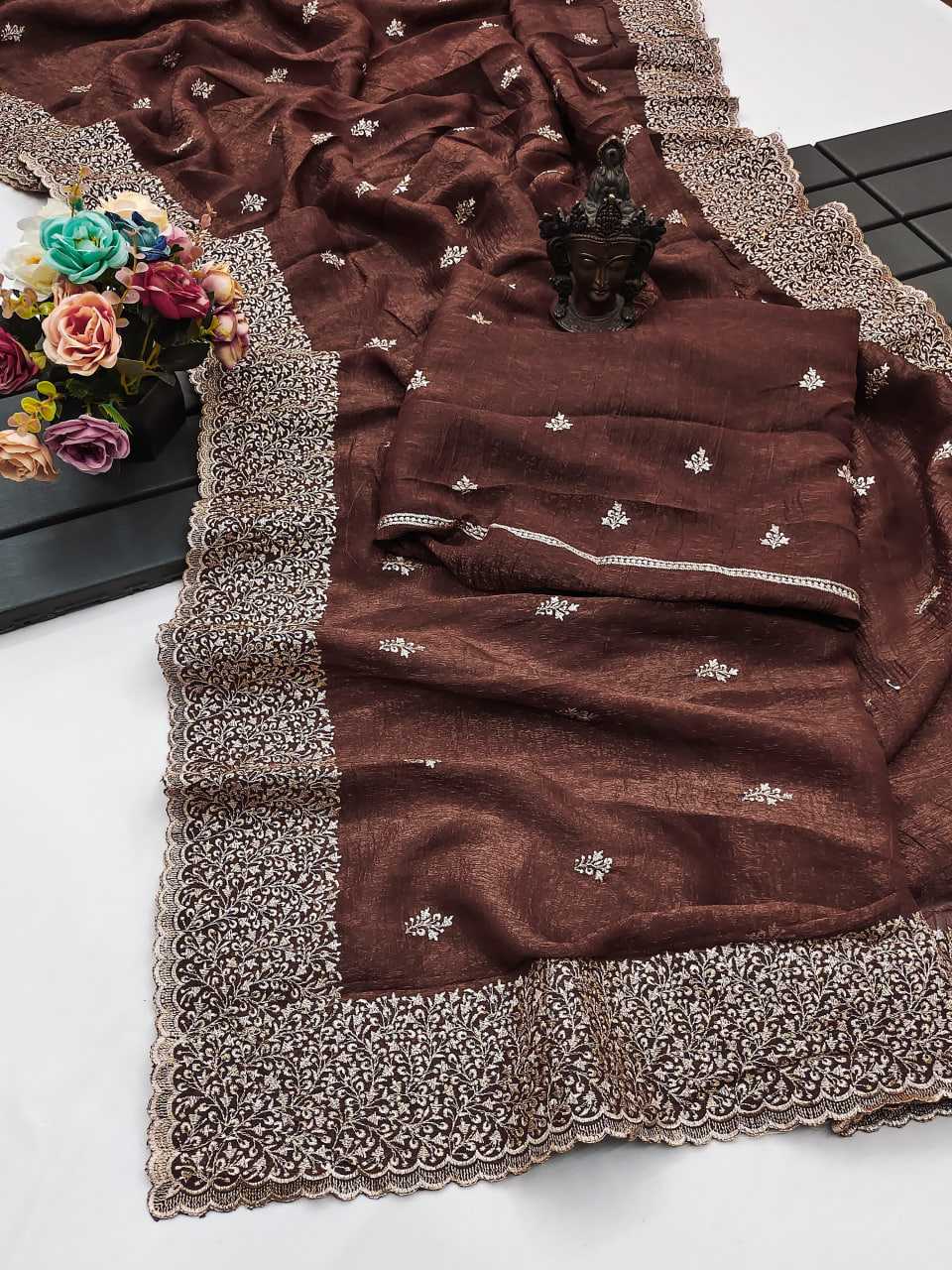 Crunchi RIN118 229 Sarees Wedding Collections Festive Collections Wholesale Embroidered Sarees Festive Sarees Sarees With Blouse