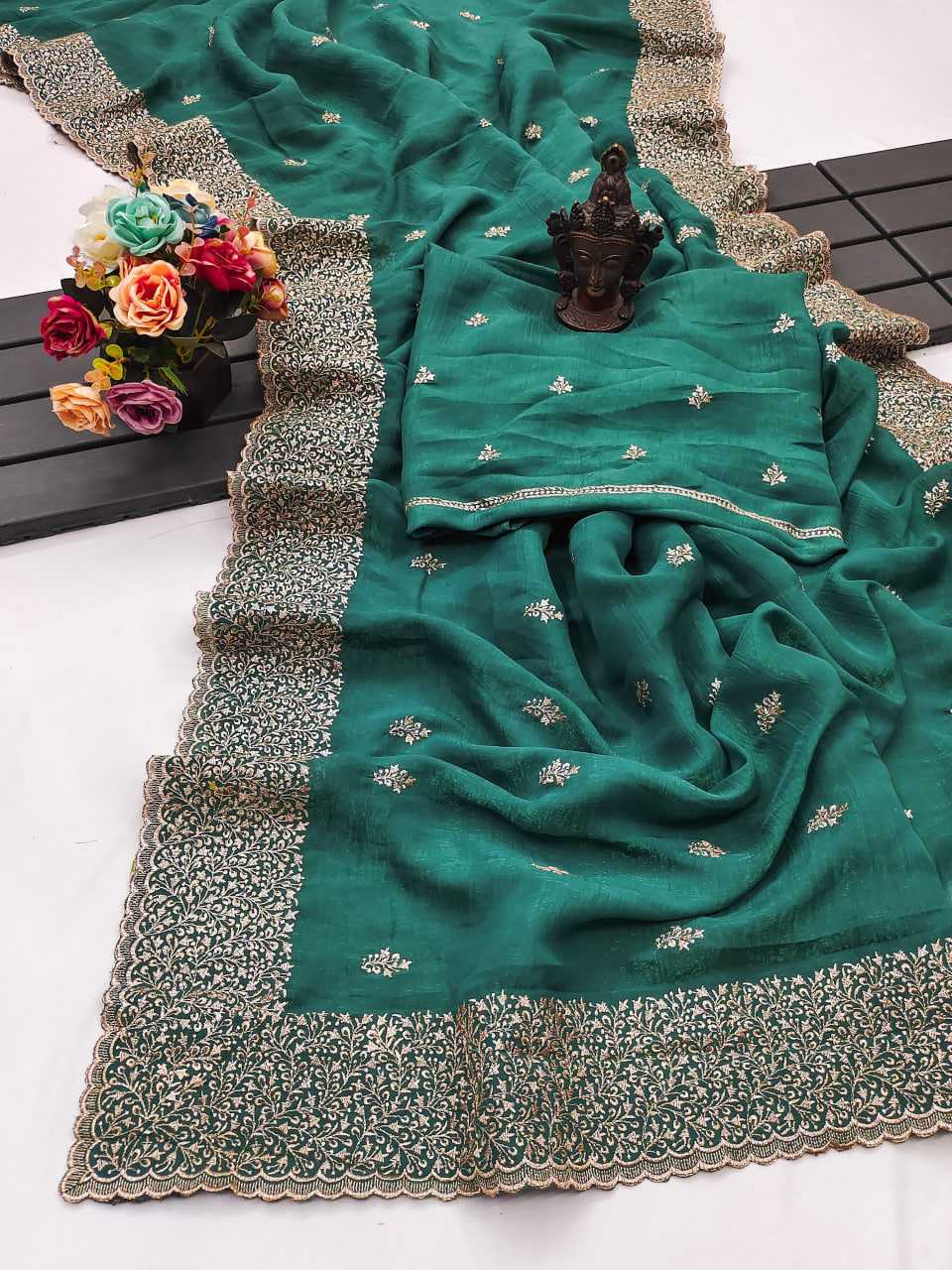 Crunchi RIN118 229 Sarees Wedding Collections Festive Collections Wholesale Embroidered Sarees Festive Sarees Sarees With Blouse
