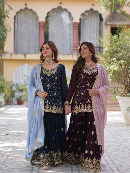 Faux Blooming KESH489 1145 Suits & Dresses Wholesale Ladies Suits Embroidery Suits Palazzo Suit