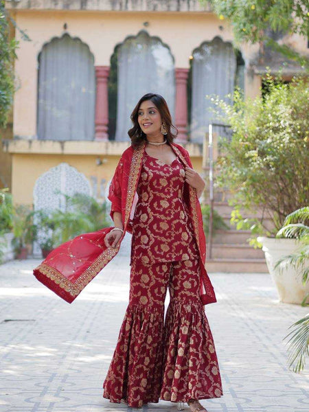 Faux Blooming KESH491 9217 Suits & Dresses Wholesale Printed Suits Embroidery Suits Palazzo Suit