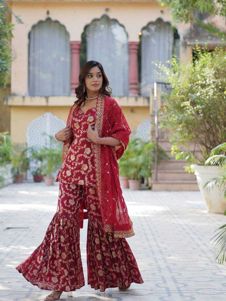 Faux Blooming KESH491 9217 Suits & Dresses Wholesale Printed Suits Embroidery Suits Palazzo Suit