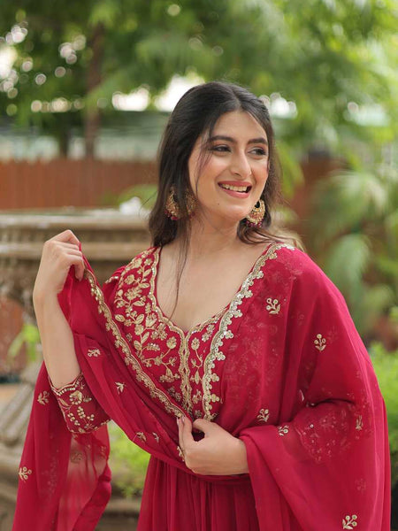 Faux Blooming RIN197 GOWN-WITH-DUPATTA Gowns Wholesale Embroidery Gowns Anarkali Gown Long Gowns