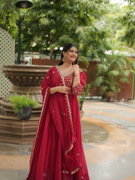 Faux Blooming RIN197 GOWN-WITH-DUPATTA Gowns Wholesale Embroidery Gowns Anarkali Gown Long Gowns