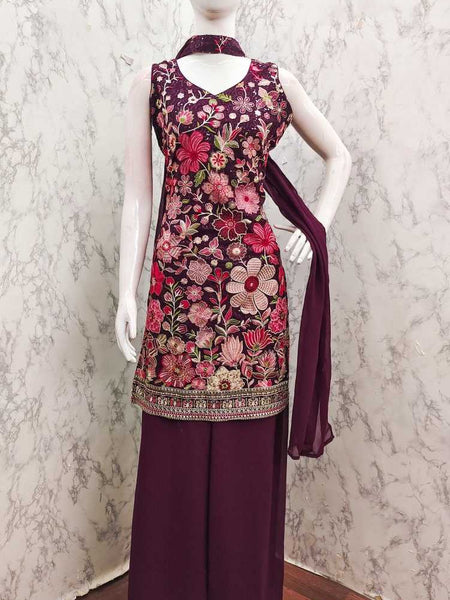 Faux Blooming Suits & Dresses Wholesale Ladies Suits Palazzo Suit Embroidered Suits