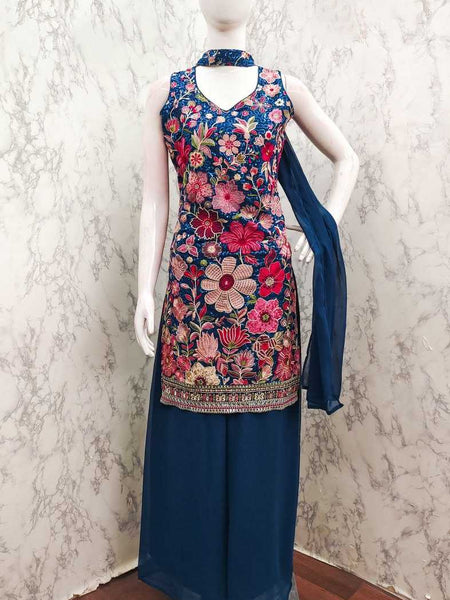 Faux Blooming Suits & Dresses Wholesale Ladies Suits Palazzo Suit Embroidered Suits