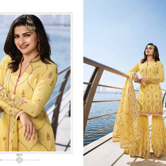 FAUX GEORGETTE RIN131 8974 SUITS & DRESSES WHOLESALE SHARARA EMBROIDERY GEORGETTE YELLOW SALWAR PRACHI DESAI SUITS