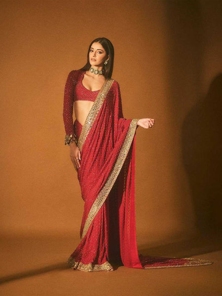 FAUX GEORGETTE RIN133 427 SAREES WHOLESALE DESIGNER GEORGETTE SEQUENCE TEEJ KARWA CHAUTH ANANYA PANDEY SAREES