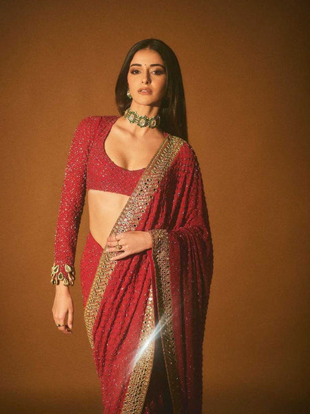 FAUX GEORGETTE RIN133 427 SAREES WHOLESALE DESIGNER GEORGETTE SEQUENCE TEEJ KARWA CHAUTH ANANYA PANDEY SAREES