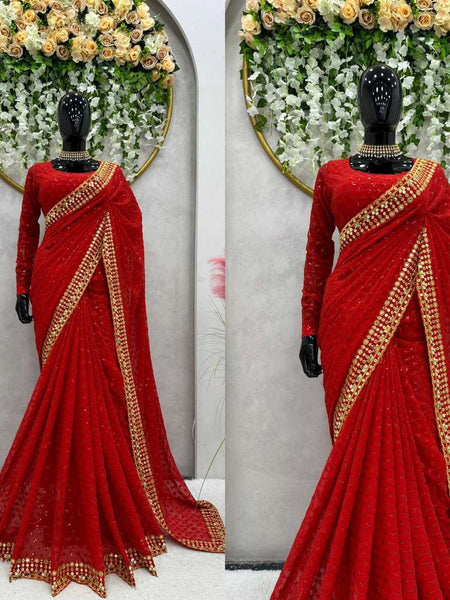 FAUX GEORGETTE RIN133 427 SAREES WHOLESALE DESIGNER GEORGETTE SEQUENCE TEEJ KARWA CHAUTH ANANYA PANDEY SAREES