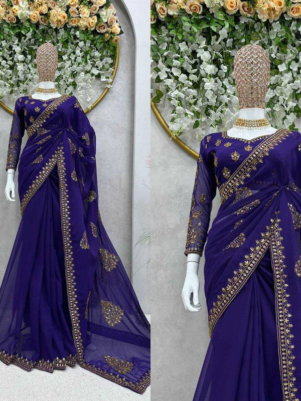 FAUX GEORGETTE RIN133 451 SAREES WHOLESALE DESIGNER GEORGETTE SEQUENCE MADHURI DIXIT SAREEES WEDDING SAREES