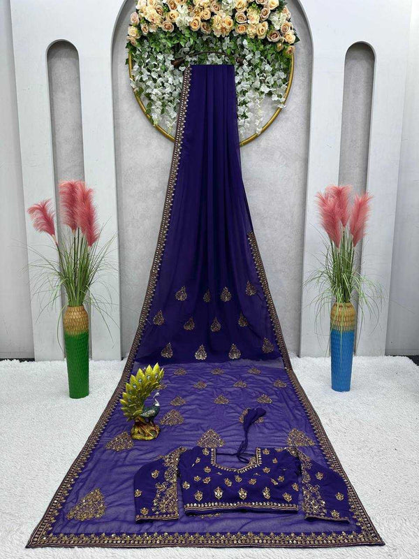 FAUX GEORGETTE RIN133 451 SAREES WHOLESALE DESIGNER GEORGETTE SEQUENCE MADHURI DIXIT SAREEES WEDDING SAREES