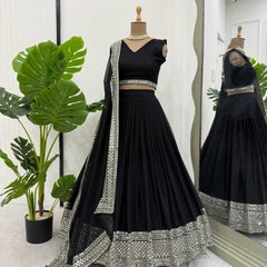 Faux Georgette RIN162 Lehengas Wholesale Fancy Lehenga Floral Lehenga Sequins Lehenga