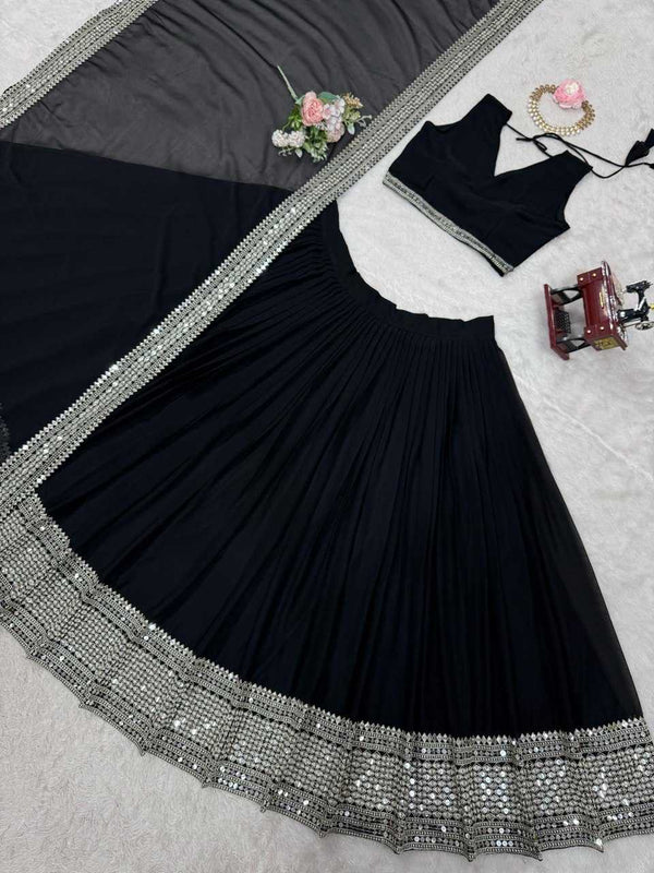 Faux Georgette RIN162 Lehengas Wholesale Fancy Lehenga Floral Lehenga Sequins Lehenga