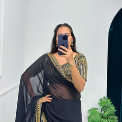 Faux Georgette RIN215 468 Sarees Bollywood Collections Wholesale Fancy Sarees Embroidered Sarees Lace Border Sarees Jannat Zubair Rahmani