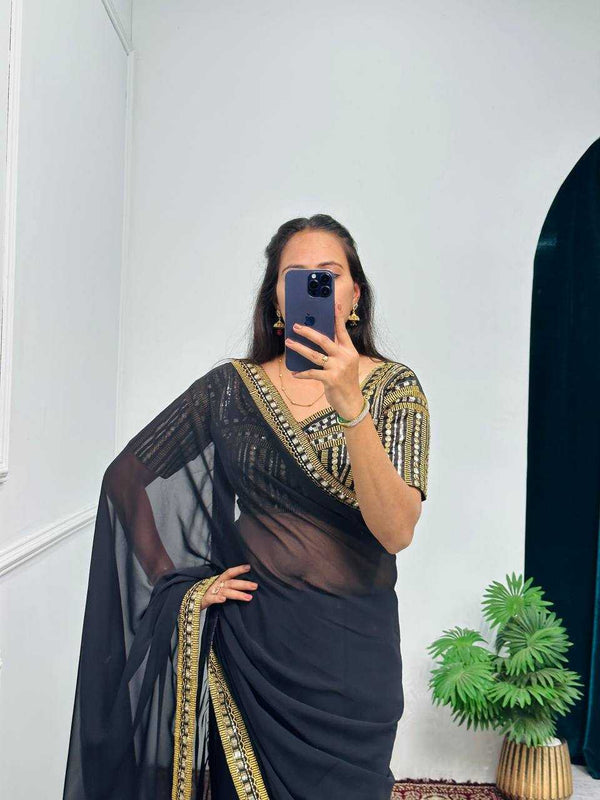 Faux Georgette RIN215 468 Sarees Bollywood Collections Wholesale Fancy Sarees Embroidered Sarees Lace Border Sarees Jannat Zubair Rahmani