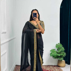 Faux Georgette RIN215 468 Sarees Bollywood Collections Wholesale Fancy Sarees Embroidered Sarees Lace Border Sarees Jannat Zubair Rahmani