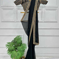 Faux Georgette RIN215 468 Sarees Bollywood Collections Wholesale Fancy Sarees Embroidered Sarees Lace Border Sarees Jannat Zubair Rahmani