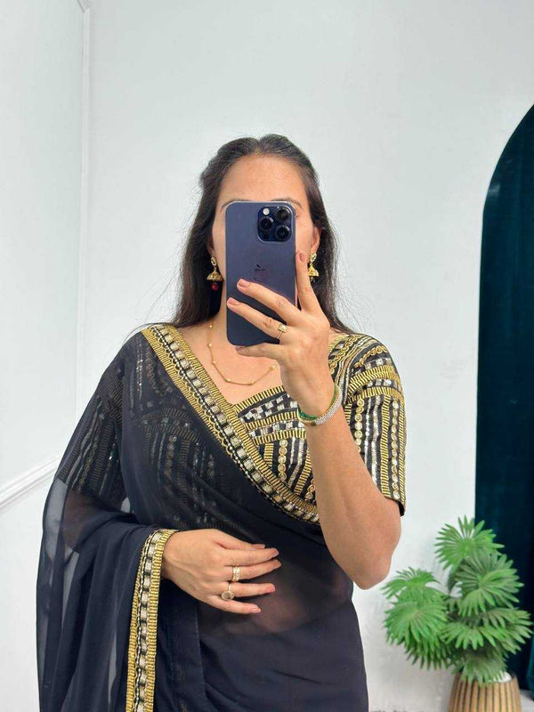 Faux Georgette RIN215 468 Sarees Bollywood Collections Wholesale Fancy Sarees Embroidered Sarees Lace Border Sarees Jannat Zubair Rahmani