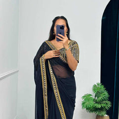 Faux Georgette RIN215 468 Sarees Bollywood Collections Wholesale Fancy Sarees Embroidered Sarees Lace Border Sarees Jannat Zubair Rahmani