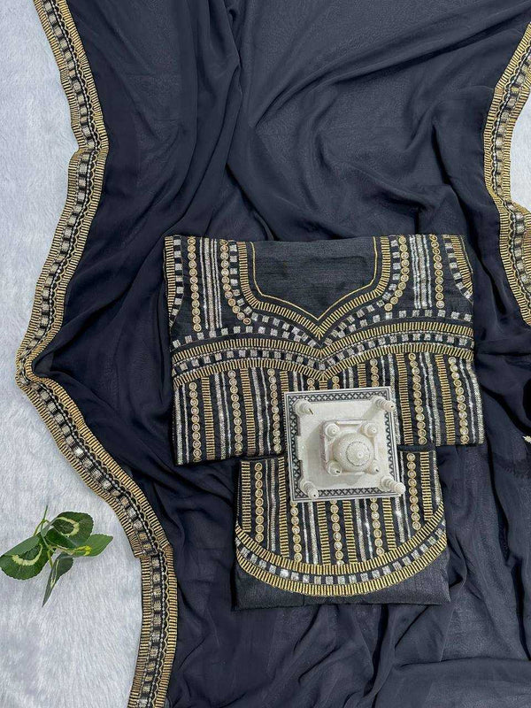 Faux Georgette RIN215 468 Sarees Bollywood Collections Wholesale Fancy Sarees Embroidered Sarees Lace Border Sarees Jannat Zubair Rahmani