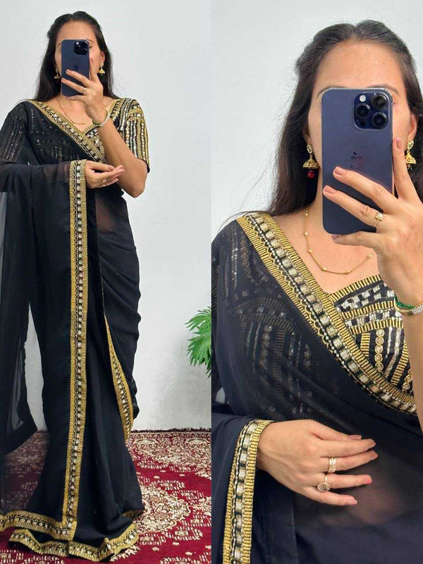 Faux Georgette RIN215 468 Sarees Bollywood Collections Wholesale Fancy Sarees Embroidered Sarees Lace Border Sarees Jannat Zubair Rahmani