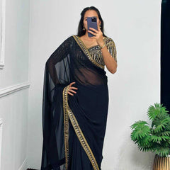 Faux Georgette RIN215 468 Sarees Bollywood Collections Wholesale Fancy Sarees Embroidered Sarees Lace Border Sarees Jannat Zubair Rahmani