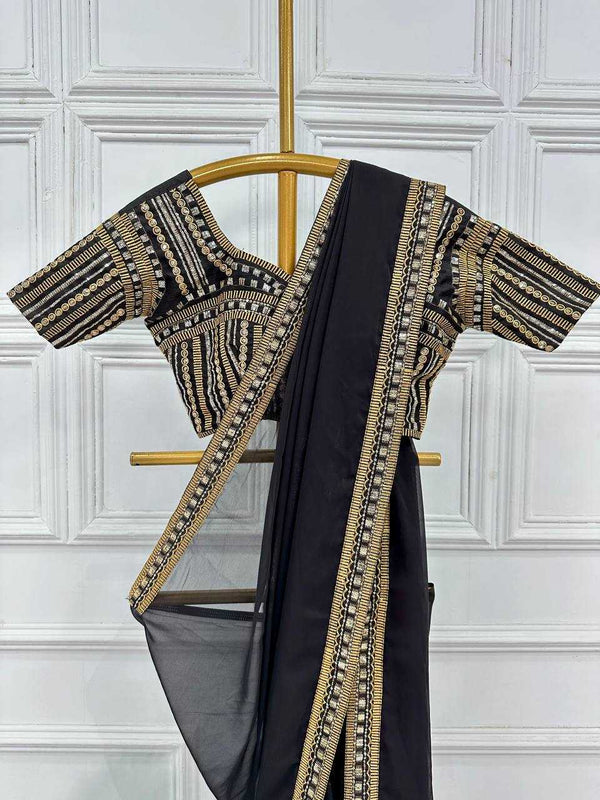 Faux Georgette RIN215 468 Sarees Bollywood Collections Wholesale Fancy Sarees Embroidered Sarees Lace Border Sarees Jannat Zubair Rahmani