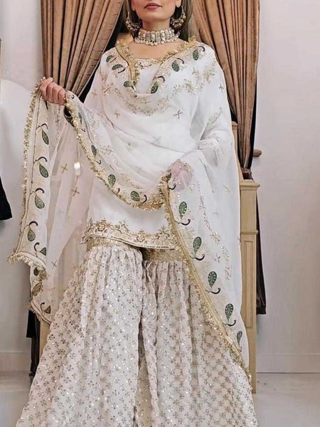 Faux Georgette RIN222 252 Suits & Dresses Wedding Collections Festive Collections Wholesale Sharara Salwar Suits Georgette Suit Embroidered