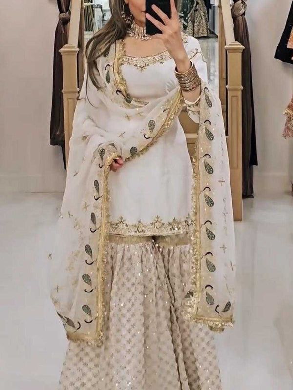 Faux Georgette RIN222 252 Suits & Dresses Wedding Collections Festive Collections Wholesale Sharara Salwar Suits Georgette Suit Embroidered