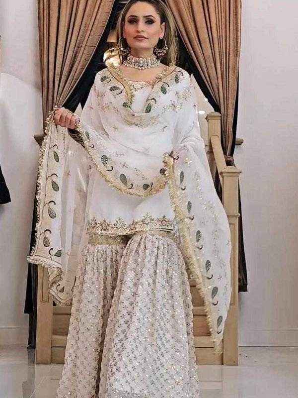 Faux Georgette RIN222 252 Suits & Dresses Wedding Collections Festive Collections Wholesale Sharara Salwar Suits Georgette Suit Embroidered