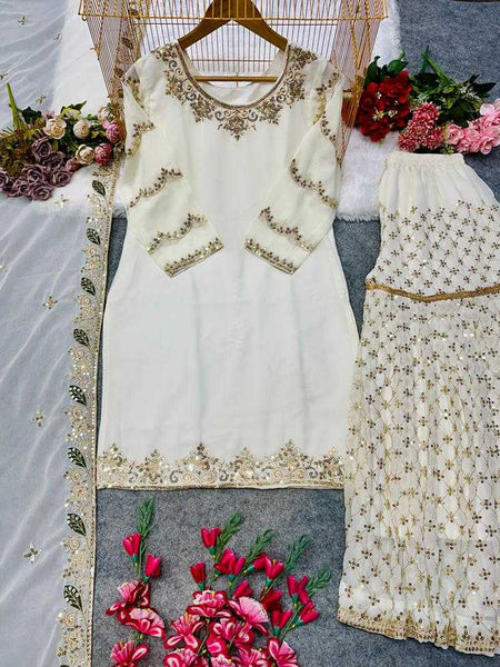 Faux Georgette RIN222 252 Suits & Dresses Wedding Collections Festive Collections Wholesale Sharara Salwar Suits Georgette Suit Embroidered
