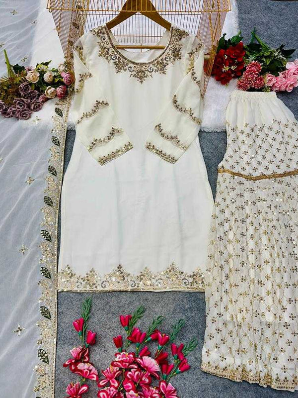 Faux Georgette RIN222 252 Suits & Dresses Wedding Collections Festive Collections Wholesale Sharara Salwar Suits Georgette Suit Embroidered