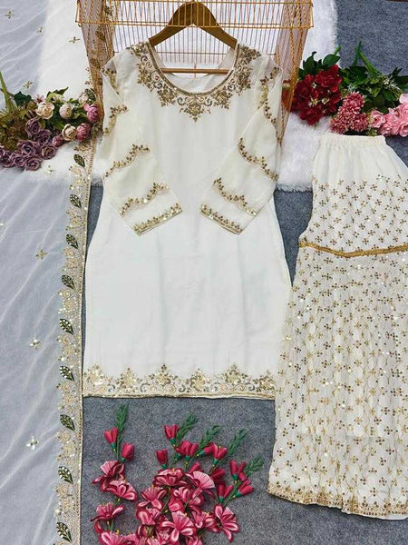Faux Georgette RIN222 252 Suits & Dresses Wedding Collections Festive Collections Wholesale Sharara Salwar Suits Georgette Suit Embroidered
