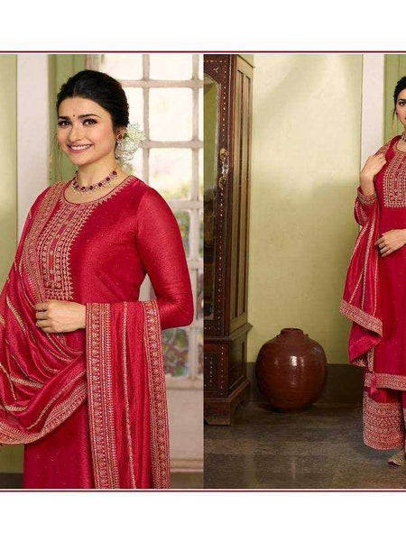 GEORGETTE RIN131 17521 SUITS & DRESSES WHOLESALE EMBROIDERY GEORGETTE SEMI STITCHED RED PRACHI DESAI SUITS