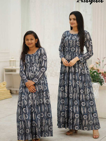 Georgette RIN131 DIVISHA -2 Gowns Kids Wear Mother & Daughter Combo Wholesale Printed Gowns Fancy Gowns Long Gowns