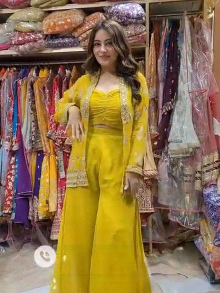 Georgette RIN141 1936 Suits & Dresses Wholesale Indo Western Dresses Party wear suits Yellow Salwar Suit