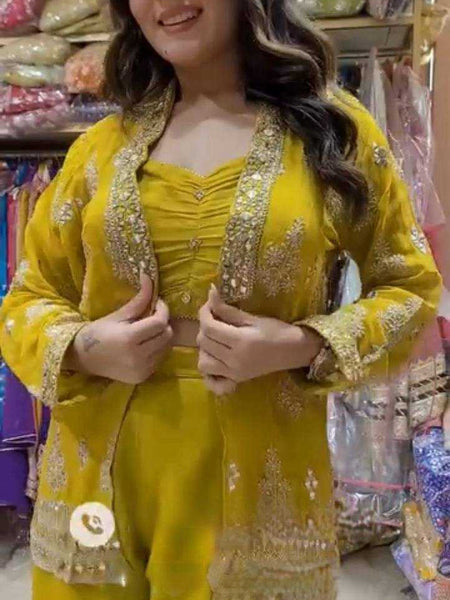 Georgette RIN141 1936 Suits & Dresses Wholesale Indo Western Dresses Party wear suits Yellow Salwar Suit
