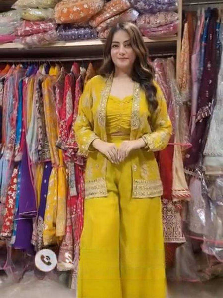 Georgette RIN141 1936 Suits & Dresses Wholesale Indo Western Dresses Party wear suits Yellow Salwar Suit