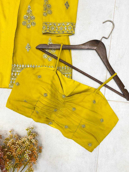 Georgette RIN141 1936 Suits & Dresses Wholesale Indo Western Dresses Party wear suits Yellow Salwar Suit