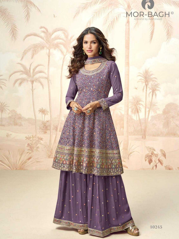 Georgette RIN184 AASHIRWAD-MOR BAGH Suits & Dresses Wedding Collections Festive Collections Wholesale Sharara Salwar Suits Georgette Suit Wedding Suits