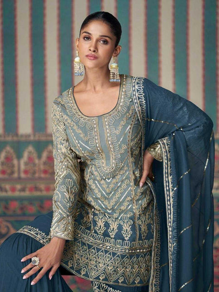 Georgette RIN184 NIKHAAR Suits & Dresses Wedding Collections Festive Collections Wholesale Sharara Salwar Suits Embroidery Suits Designer Suits