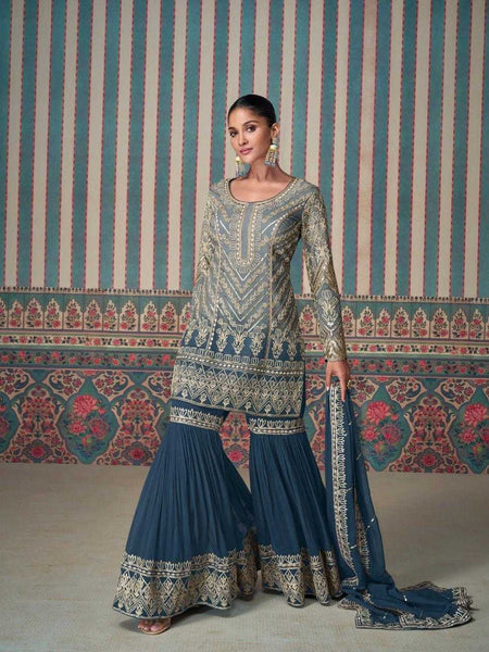 Georgette RIN184 NIKHAAR Suits & Dresses Wedding Collections Festive Collections Wholesale Sharara Salwar Suits Embroidery Suits Designer Suits