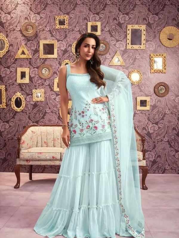 Georgette RIN197 MALAIKA ARORA-001 Suits & Dresses Wedding Collections Bollywood Collections Wholesale Georgette Suit Malaika Arora Sarees Designer Suits